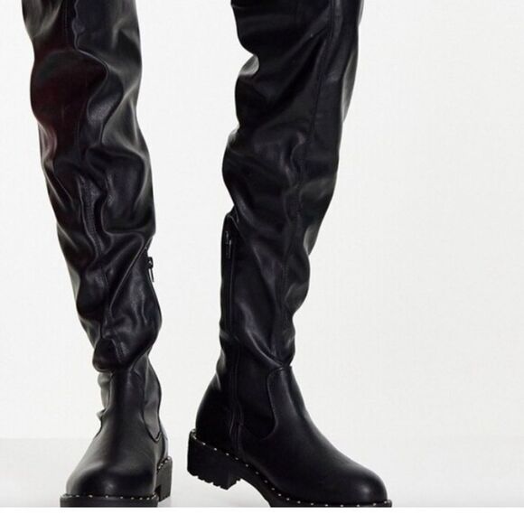 NWT ASOS DESIGN Synthetic Black Wide Fit Kally flat over the knee boots SZ8 - Picture 1 of 12
